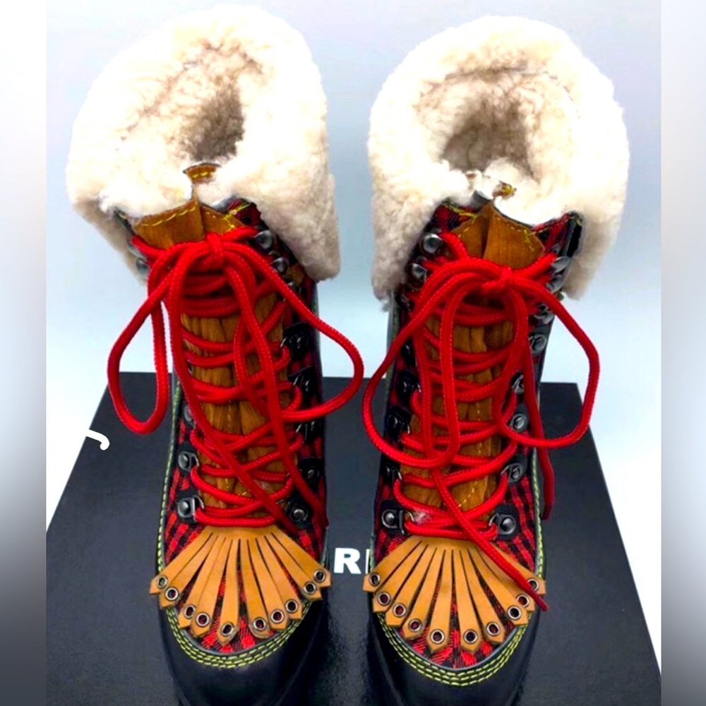 Ready to Fire Chunky Heel Bootie with Faux Sherpa Fur and Plaid